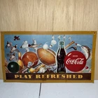 Vintage Drink Coca-Cola Play Refreshed 1994 Tin Litho Sports Sign