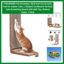 Elegant 26.8 Inch L-Shaped Cardboard Cat Scratcher with Toy Ball - Walnut Color