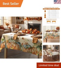 Fall Harvest Tablecloth 60x84 - Washable Pumpkin Design for Festive Gatherings