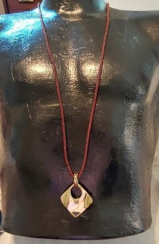 Premier Designs GOOD AS GOLD Chunky Pendant Necklace Brown Cord
