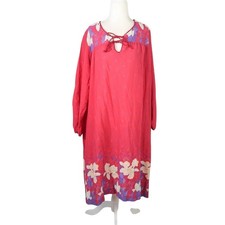 Vintage 80s Avon Red Floral Flowy Muumuu Midi Dress 12