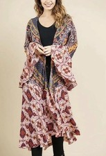Umgee Kimono Cardigan Women S Floral Duster Open Front Bell Sleeve Boho Festival