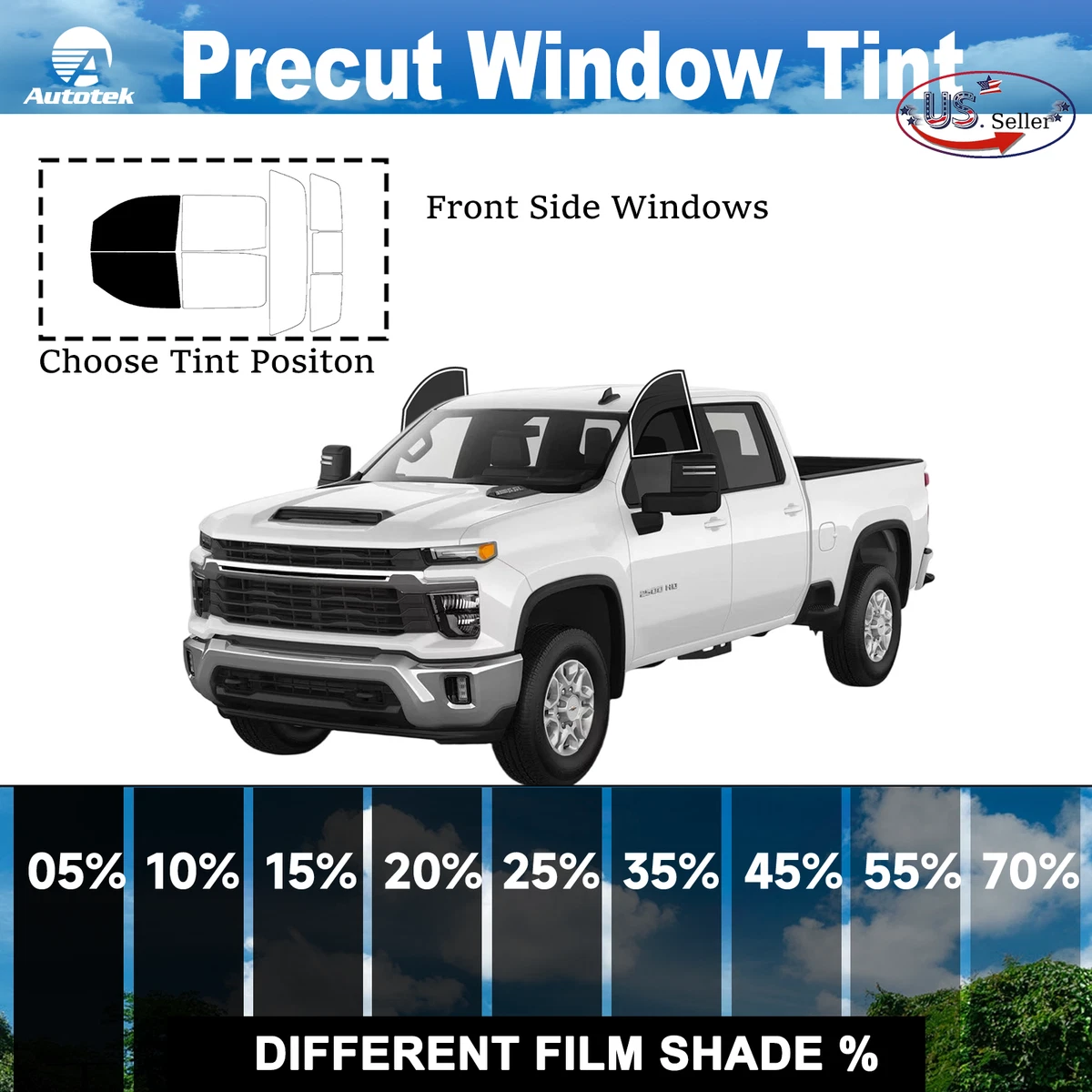 Precut 3M FX-Premium Window Tint For 2015–2019 Chevy 2500 Crew Cab Front Doors