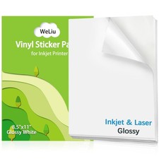Printable Vinyl Sticker for Inkjet and Laser Printer - Glossy White - 21 Wate...