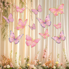 24 Pcs Large Butterfly Party Decorations 3D Pink Purple Gold Butterfly Hanging