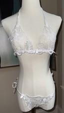 Frederick  s Of Hollywood Lingerie Seduction White Bra Thong G String Set One Sz