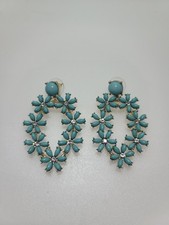 Western Gold Turquoise Rhinestone Floral Earrings