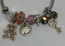 Beaded Teddy Bear Charm 8 Bead/Charm Stainless Steel Bracelet NWOT