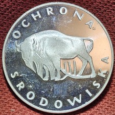 1977 Poland 100 Zlotys Environmental Protection Silver Proof Buffalo Coin
