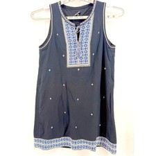 Madewell Embroidered Shift Dress Womens 12 Black Blue Tassel Cotton Lined EUC
