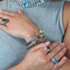 Vintage David Yurman Cable Cuff Bracelet, 14K Gold & Sterling Silver (Size 6.25)