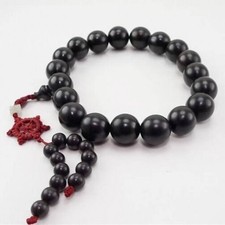 A  Huge Tibetan 18 15mm Black Sandalwood Beads Mala Rosary Bracelet--9"