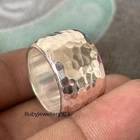 Hammered Sterling Silver Wide Dome Band Ring: Handmade 925 Statement Ring