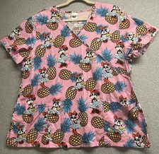 Disney Minnie Mouse Scrubs Top. 2XL Two Pocket Medical Shirt. Pineapple.