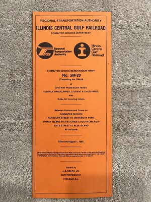 1985 Illinois Central Gulf Railroad Personentarif, Nr. SM-20 Trip Fares gebraucht