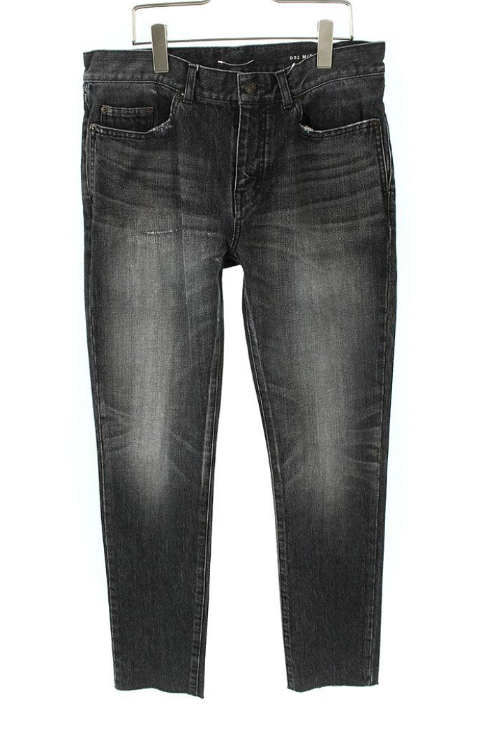 jeans denim saint laurent nero gamba dritta sfilacciato 530012 yb867 1171 taglia 30
