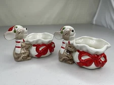 Vtg Fritz & Floyd Christmas Santa Mouse Candle Stick Holder Set OCI Omnibus