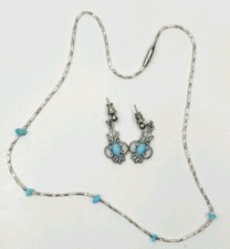 Set of Faux Tourquoise Dangle Pierced Earrings and Silver Tone Choker Necklace