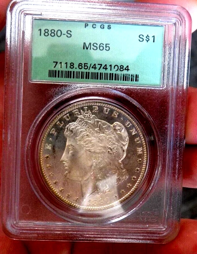 MORGAN SILVER DOLLAR 1880 S PCGS MS 65 OLD GREEN HOLDER LOOKS PL++ STUNNER