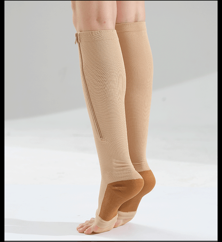 Für Damen & Herren S/M/L/XL Reißverschluss Kupfer offene Zehenpartie medizinische Kompressionsstrümpfe - Bild 6 von 15
