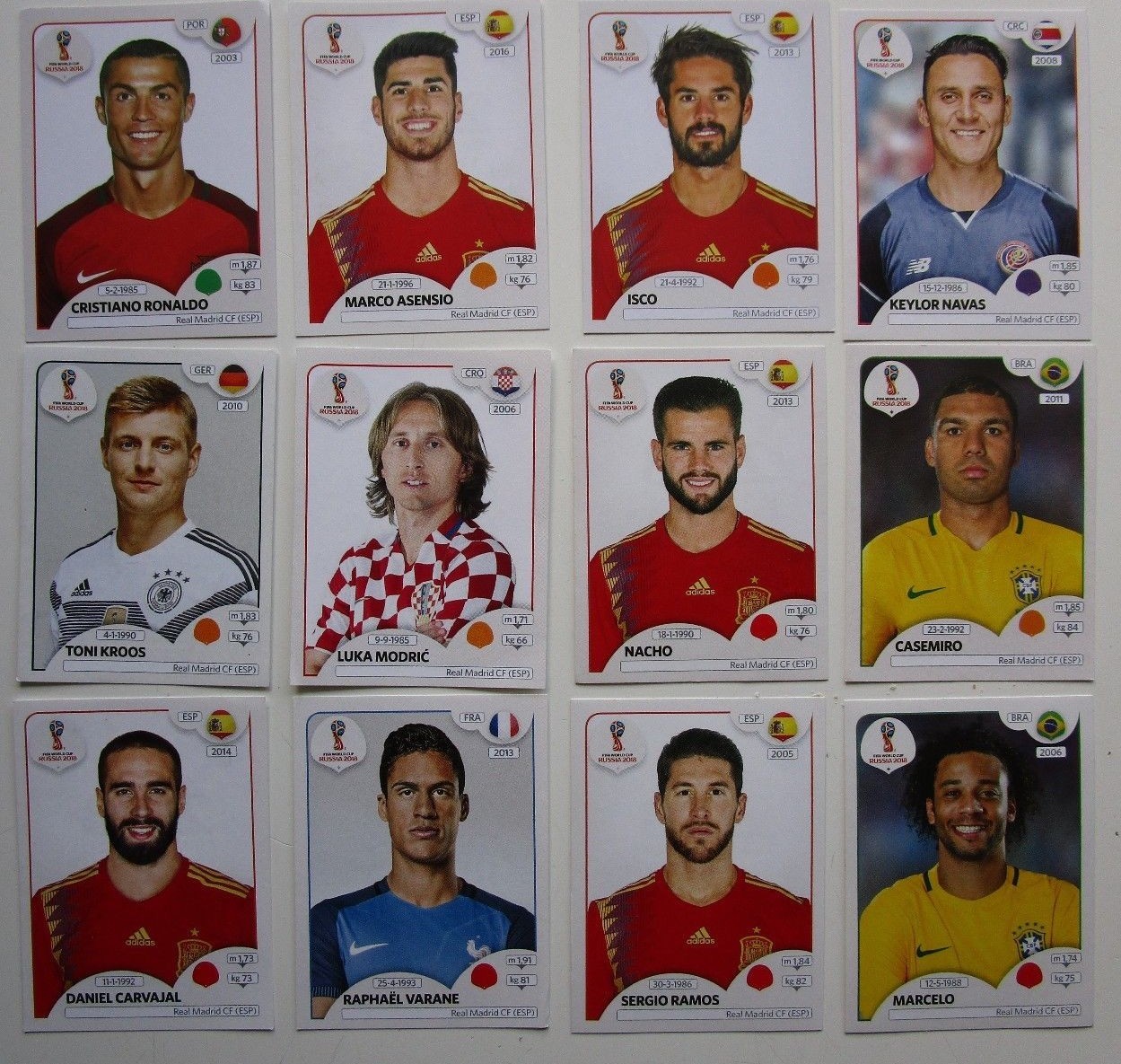 12 REAL MADRID Lot Panini FIFA World Cup Russia 2018 Stickers Ronaldo CR7