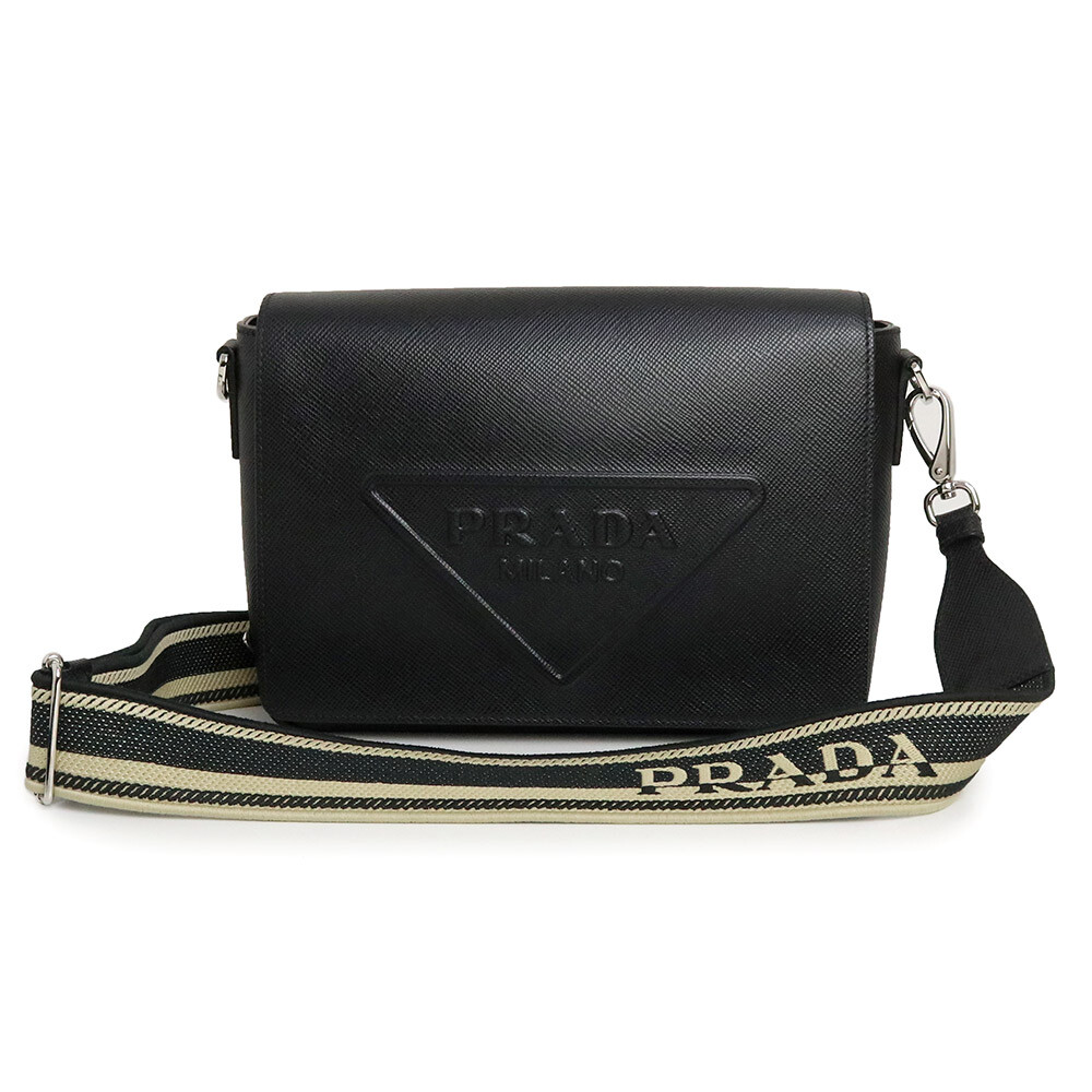 【PRADA】SAFFIANO LEATHER BAG PRADA Triangle Shoulder Bag SAFFIANO CUIR leather, Nero