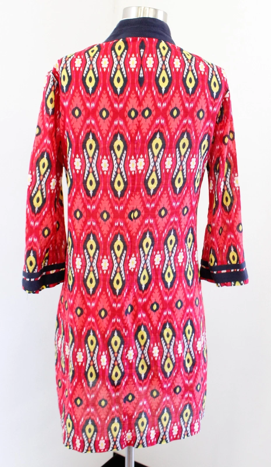 Abito a tunica con punta rosso multicolore Tory Burch stampa Ikat copertura taglia 6