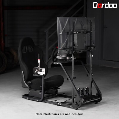 Dardoo Racing Sim Cockpit Adjustable With TV Stand & Black Seat Fit Thrustmaster