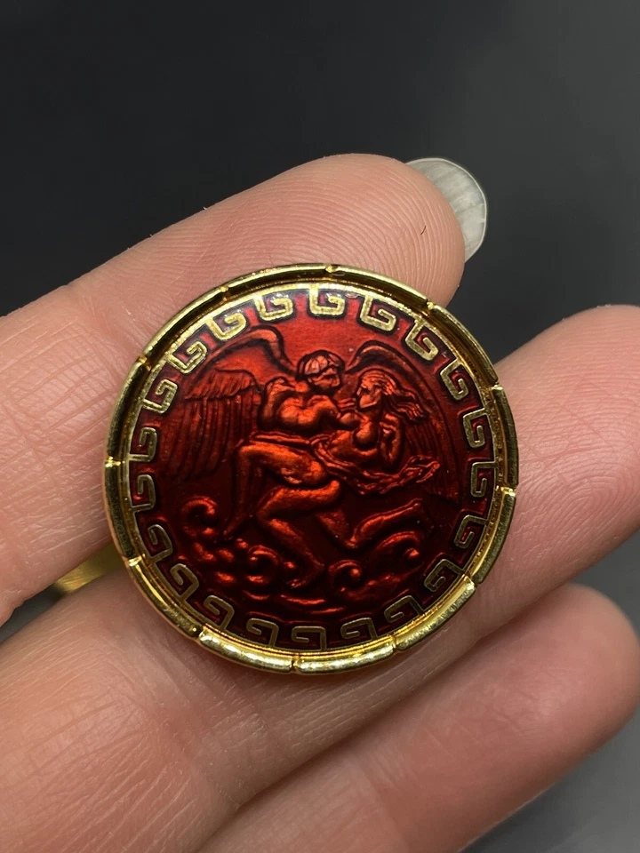 "De colección SWANK Tono Dorado Rojo Lucita Griega Llave Mujer Romana con Ángel 1.1"" Gemelos" Foto 3 de 4