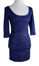 Material Girl Women's Metallic Textured Bodycon Dress Night Out Clubwear Blue S