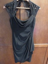 XSCAPE JOANNA CHEN BLACK LACE-SHOULDERED ZIP BACK LINED PARTY DRESS SIZE 4