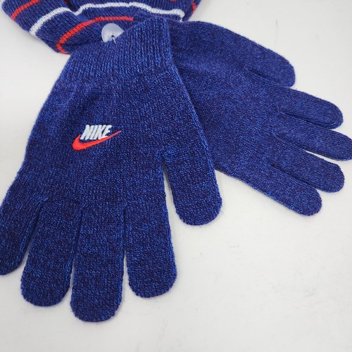 Nike Beanie & Glove Set Blue Unisex Striped 2 Piece 8/20 Logo Streetwear Winter - Picture 6 of 9