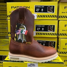 MEN'S WORK BOOTS SOFT TOE PULL ON ROUND TOE SAFETY BROWN GENUINE LEATHER BOTAS