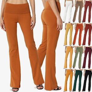 TheMogan Foldover Waistband Comfy Stretch Cotton Boot Cut Lounge Yoga Pants