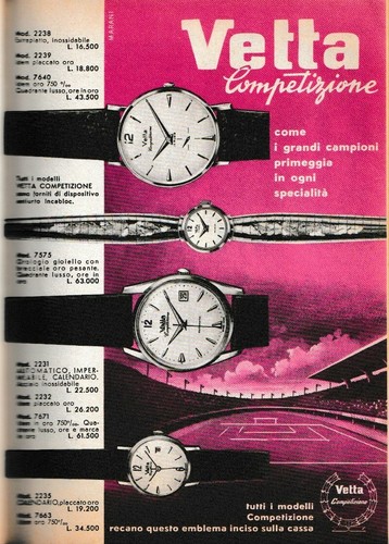 PUBBLICITA' 1961 OROLOGIO VETTA COMPETIZIONE MODELLI CARATTERISTICHE PREZZI  | eBay