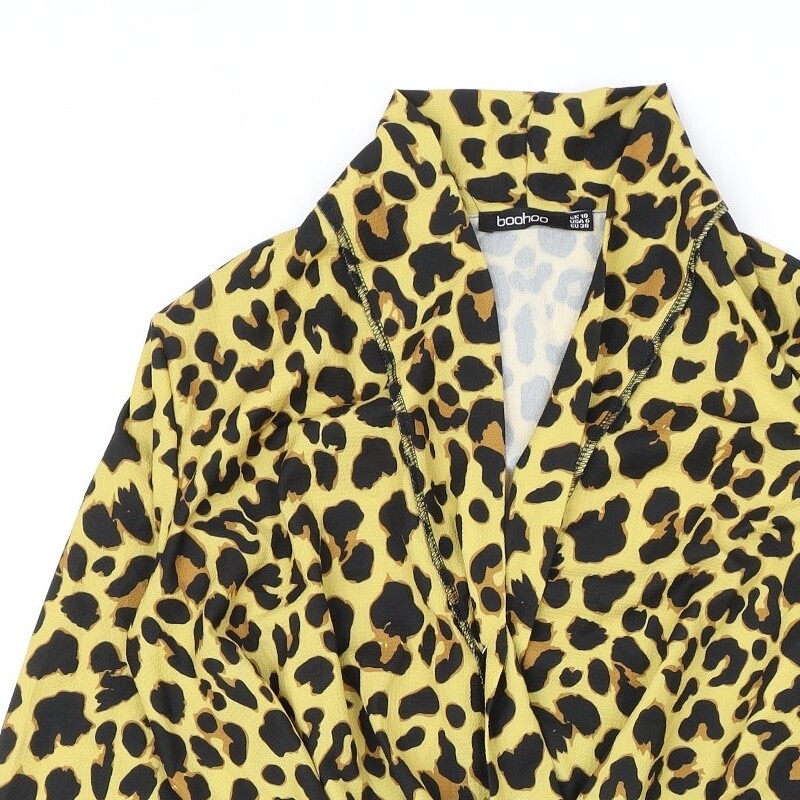 Boohoo Womens Brown AnimalPolyester Blend Bodysuit One-Piece Size