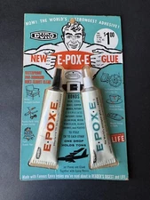 1960 Duro E-POX-E Plastic Glue Original Package Advertising Graphics vtg Epoxy