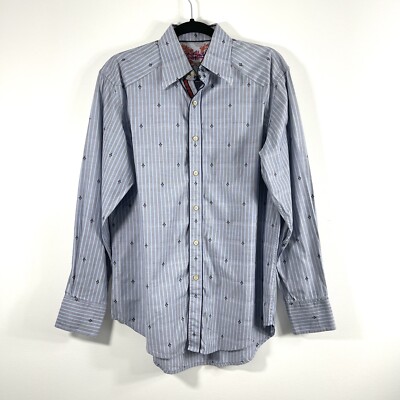 Robert Graham Shirt Mens Medium Blue Striped Button Up Long Sleeves