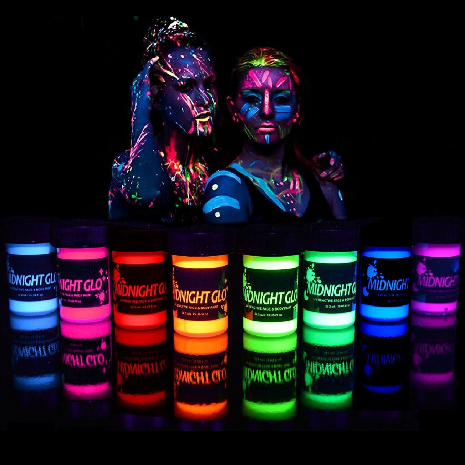 BLACKLIGHT PAINT - BODY FLUORESCENT UV RAVE NEON ART PARTY - Set of 6 - 1oz  2oz