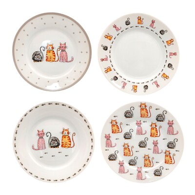 Beilagenteller x 4 Set Dessertteller 7,5'' niedliche Katze Motiv Küche Geschenk Katzenliebhaber
