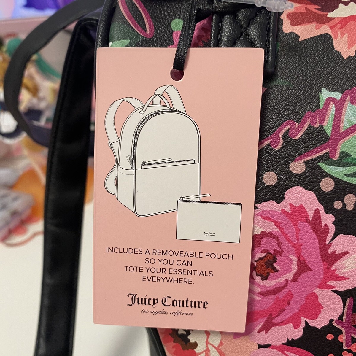 JUICY COUTURE Bag Peek a Bow Backpack with Pouch - Black Floral Brand New Juicy Couture Peek a Bow Cute Backpack Bookbag in  main image 3