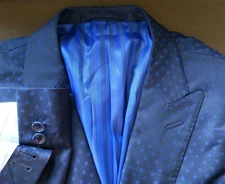 58R Peak Shiny Squares Blue Black Surgeon Peak Coat Blazer Jacket Evening