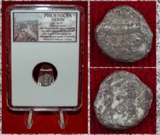 Ancient Coin PHOENICIA Sidon Galley King Fighting Lion Silver 1/16 Shekel 