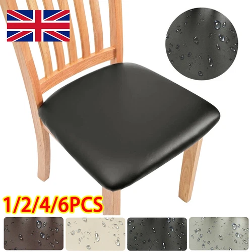 Dining Chair Seat Covers PU Leather Waterproof Stretch Wedding Slip Protector UK - Picture 1 of 14