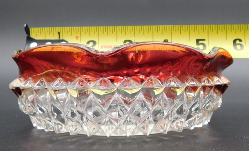 VTG Indiana Glass Kings Crown Ruby Red Flash Bowl Diamond Point Candy Dish - Picture 6 of 7