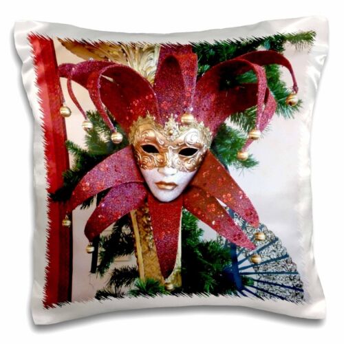 3dRose Red and Gold Vintage Mardi Gras Mask 16x16 inch Pillow Case - Picture 1 of 1