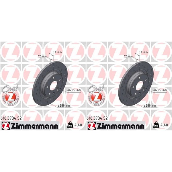 2X Zimmermann Sport Z Bremsscheiben 280Mm Gelocht Hinten Passend FüR Volvo XC40-image