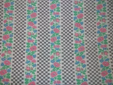 Vintage Cotton Flour Feed Sack Fabric Floral Checkerboard Stripe 45 by 38.5