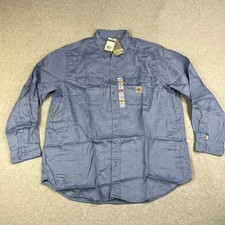 Carhartt Flame Resistant Button Up Shirt Mens XL Blue LS Workwear Cat 2