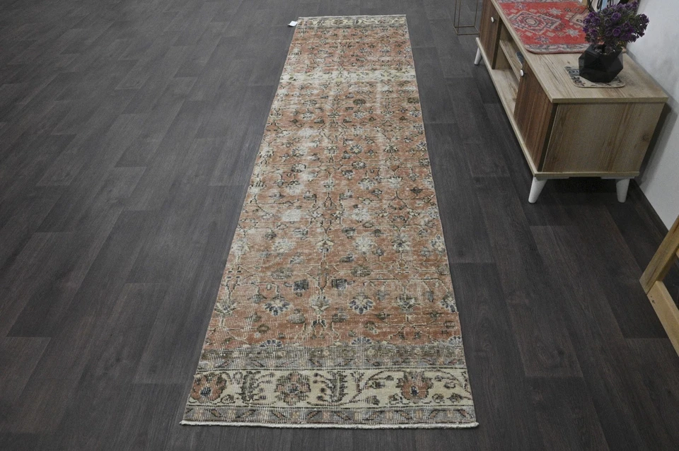 Vintage Turkish Runner Rug 3x11ft ORANGE Handmade Anatolian Oushak Hallway Wool - Image 2 of 4